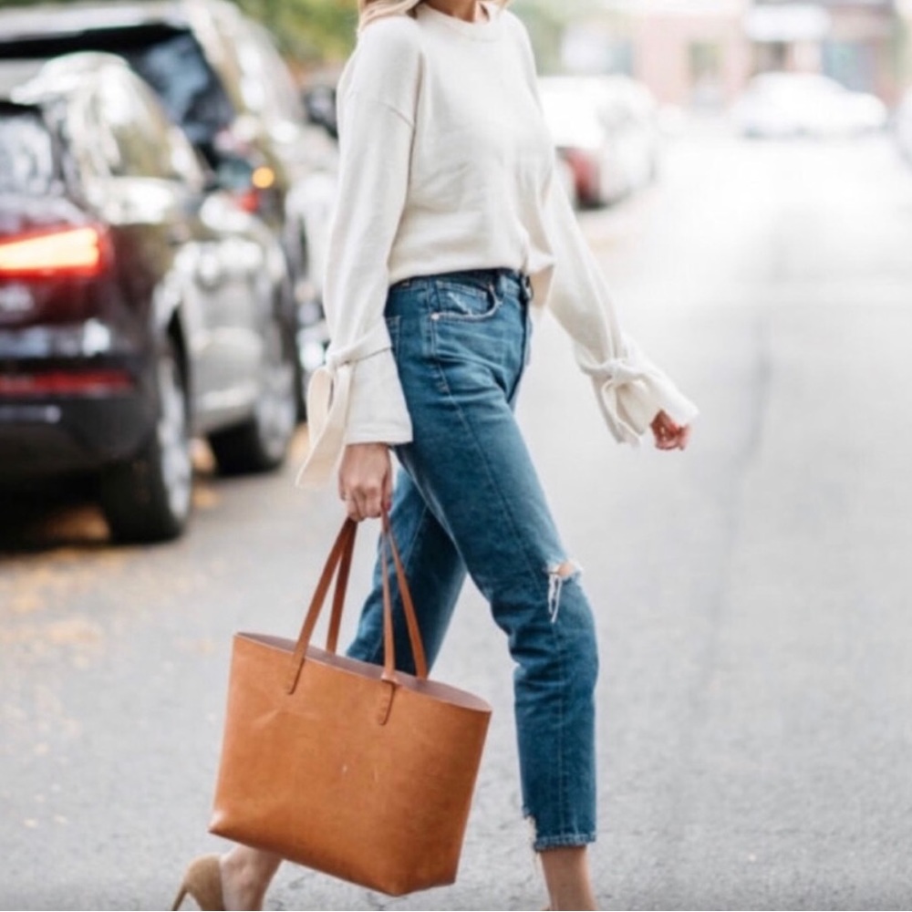 Madewell Tie Cuff Pullover Navy Sweater